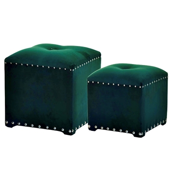 Ottoman - Emerald Green Velvet Nest of 2 19IN/16IN