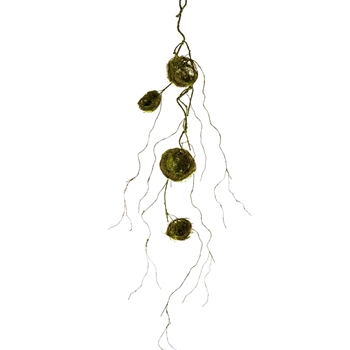 Twig -  Vine Moss Green With Tiny Bird Nests 40in - AEV040-GR/BR