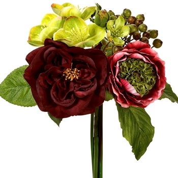 Rose - Hellebore Bouquet Burgundy Green 12in - FBQ756-BU/GR