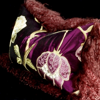 Tibet Fur Purple with Shantung Embroidered Silk Magnolia Purple Amethyst Reverse Cushion 24W/12H