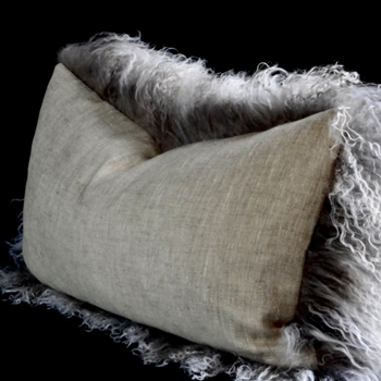 Tibet Fur Pebble with St Germain Linen Reverse Cushion 24W/12H