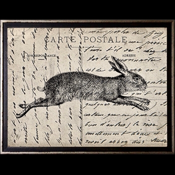 12W/10H Framed Glass Print - Postcard Rabbit