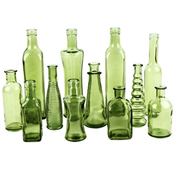 Vase - Vintage Bottle Green Assorted 5-10in Sold Individually