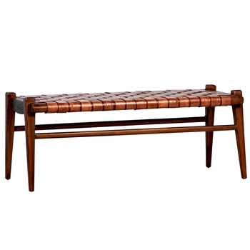 Bench - Salazar - Teak Frame / Honey Leather Weave Seat 45L/19D/18H