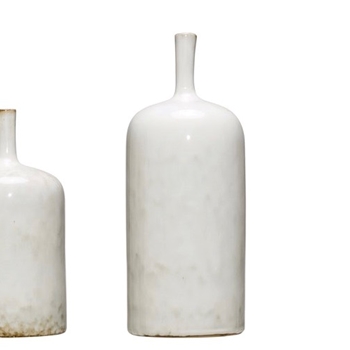 Bottle Vase - Antique White Ceramic LARGE 5W/13H