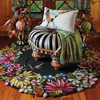 Rug - Butterfly Garden Black Multi  Round 72in - Tufted Carved Wool