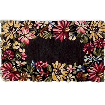 Rug - Butterfly Garden Black Multi  45Lx27IN - Tufted Carved Wool