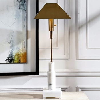 Lamp Table - Telescope - Carrara Marble & Brass 13W/9D/33H - Brass Metal Shade - Please call for pricing.