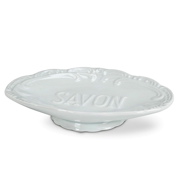 Soap Dish -  Savon - White Ceramic 6in Oval Footed