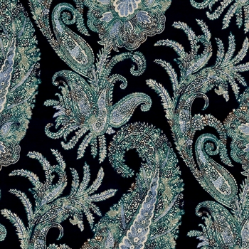 Print - Peaceful Journey Paisley Teal/Indigo  - 54in Width, 25in Vertical, 13.5 Horizontal Repeat. 55% Linen, 45% Cotton