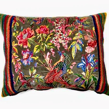 MacKenzie Childs Cushion - Birds of a Feather Embroidered 24x18in