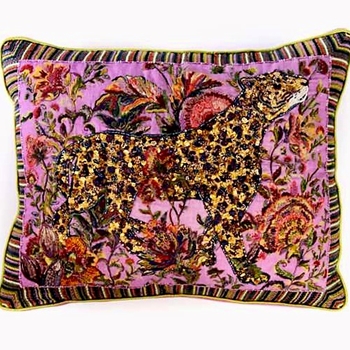 MacKenzie Childs Cushion - Leopard Jewelled Violet Embroidered 26x20in