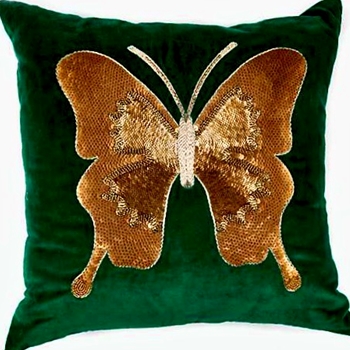 MacKenzie Childs Cushion - Emerald Butterfly Embroidered 20SQ