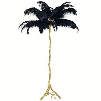 Lamp - Floor Ostrich Plumes Black - Twig and Bird Column Gold 51W/81H
