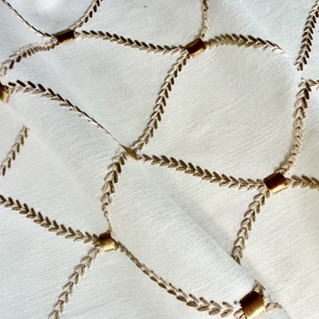 Embroidered Linen Blend - Deane Gold Gilded & White - 54in, 70% Rayon, 30% Linen, Repeat 4.25H x 6.5V