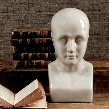 Bust - Phrenology - Antique White Crackle Glaze Small 6W/11H
