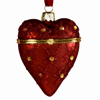 Ornament - Heart Locket Ruby Vintage Glass 3W/4H