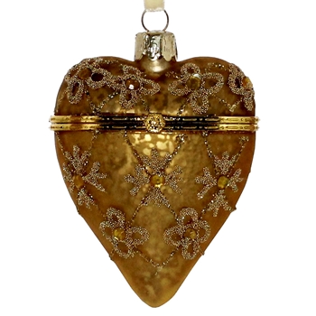 Ornament - Heart Locket Vintage Gold Glass 3W/4H