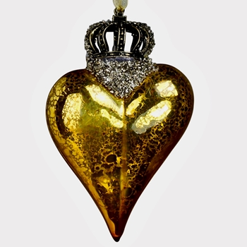 Ornament - Heart Gold Crowned Vintage Glass 3W/4H