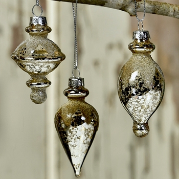 Ornament - Silver Mercury Glass Finial 3 Shapes 3in -  Sold Individually