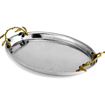 Aram Olive Branch Oval Tray Small 19L/13W Stainless Steel
