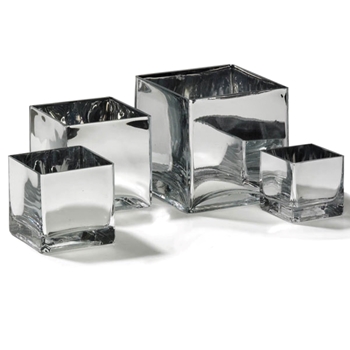 Vase - Vivid Cube Silver - 3in 222914 - $9.98,  4in 222915 $12.98, 5in 222916 $16.98,  6in 222917 $ 24.98