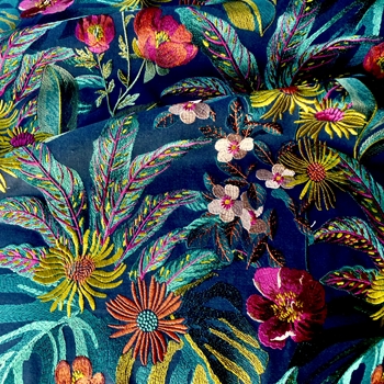 Embroidery - Abelia Garden Multi Indigo - 52% Polyester, 48% Cotton, 100% Viscose Embroidery, 213in Hor, 18in Vert 55in Wide