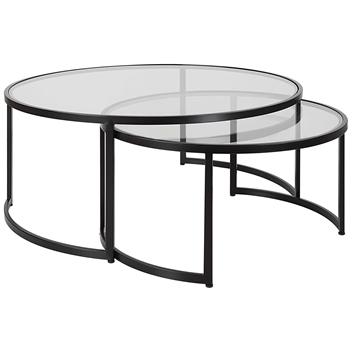 Coffee Table - Rhea Nest Set2 42in Round 18H Black/Glass