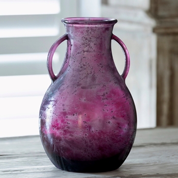 Vase - Frosted Handled Berry Glass LG 8W/13H
