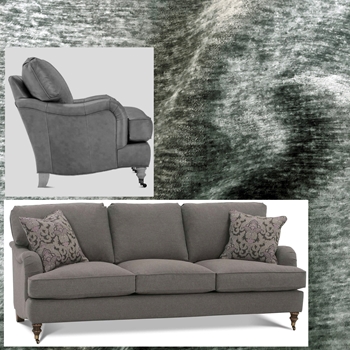 Julia Sofa Sage Chenille Velvet Standard Size 3 Cushion Seat 86W/37D/35H