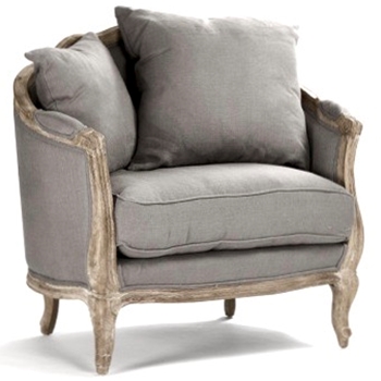 Armchair - Maison Grey 100% Linen / Limed Oak Frame.  40W/28D/36H Down/Fibre Fill.  Toss Cushions 1x24SQ, 1x18SQ