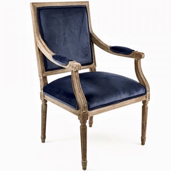Dining Chair - Louis Arm Lapis Blue Velvet, Limed Oak Frame  25W/22D/40H
