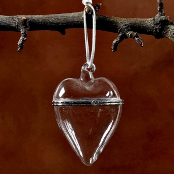 Ornament - Heart Locket Clear Glass 3W/4H