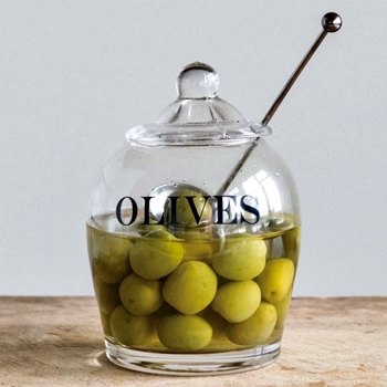 Olive Jar Clear Glass With Lid and Stainless Spoon Set 4W/5H