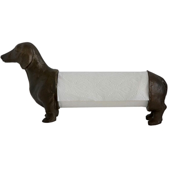 Paper Towel Holder Dachshund Dog 17x15x10 Resin Bronze