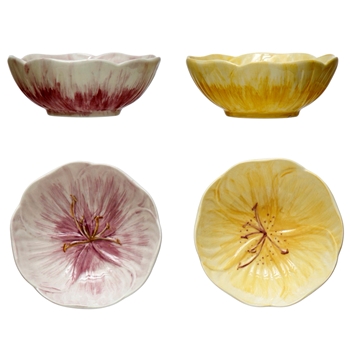 Bowl - Poppy - Hand Painted Majolica Yellow & Pink 4.5in