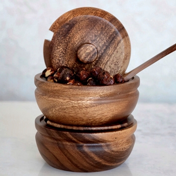 Bowl - Acacia Wood Condiment with Lid & Spoon Set 5W/42H