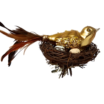 Bird Ornament - Nested Gold Clip 5in