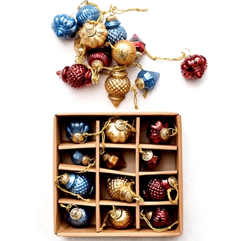 Ornament - Kugel 2in Box12  Red, Blue, Gold **