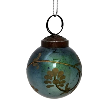 Ornament - Globe Vine Teal Gold Etched 2in