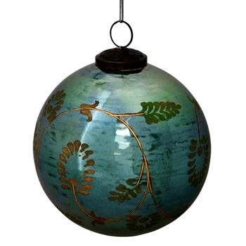 Ornament - Globe Vine Teal Gold Etched 5in