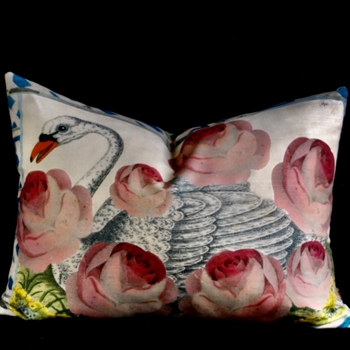John Derian - Swan Floral Sepia Cushion 24W/18H