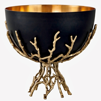 Bowl - Compote Black & Gold Twig Stand 11W/11H