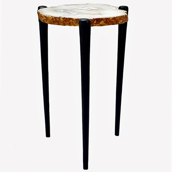 Accent Table - Agate Tri-Foot Black Gold & White 12W/18H