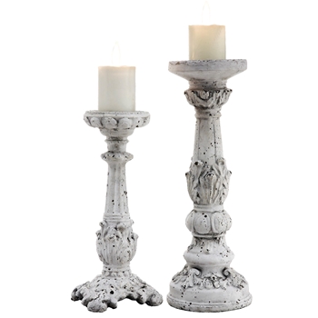 Candlesticks - Victorian Antique White Concrete 2 Sizes 5x15, 6x19 Sold Individually