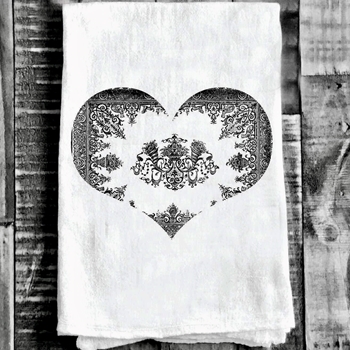 Tea Towel - Heart Victorian Flour Sack 27in SQ