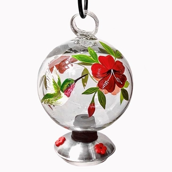 Hummingbird Feeder - Botanica Globe - 8in Hand Blown Painted Recycled Glass