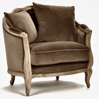 Armchair - Maison Mocha Velvet 100% Polyester / Limed Oak Frame.  40W/28D/36H Down/Fibre Fill.  Toss Cushions 1x24SQ, 1x18SQ