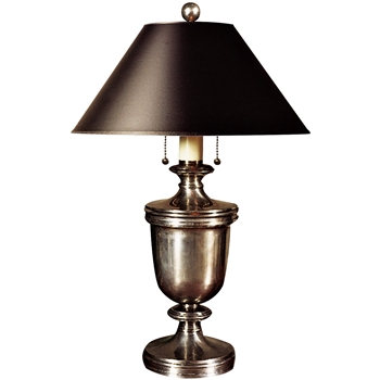 Lamp Table - Classical Urn Form Medium Table Lamp in Pewter / Black Shade - 15W/25H