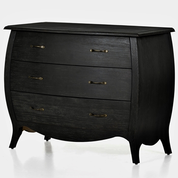 Dresser Chest - Antoinette 3 Draw Distressed Black - Oak Solids & Veneers 43W/20D/34H
